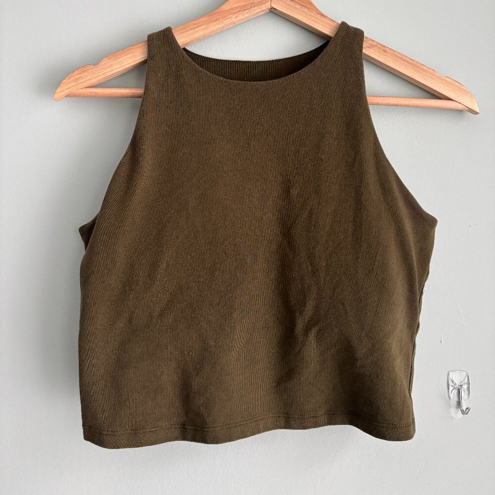 Old Navy PowerChill Light Support Longline Sports Bra/Tank_Conifer Green_Size L